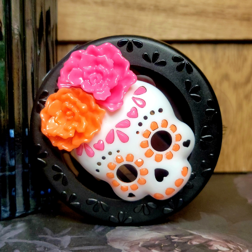 B&BW Floral Sugar Skull Car Fragrance Holder Visor & Vent Clip
